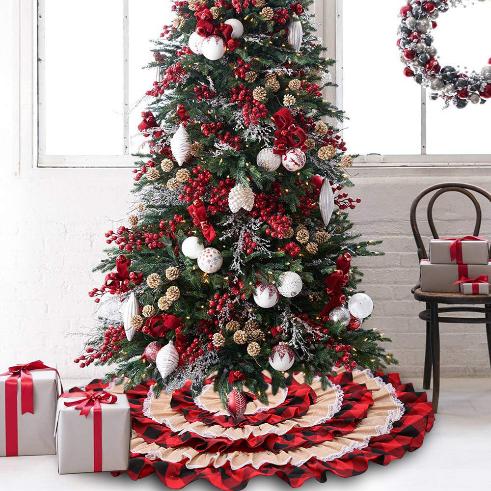 Linen Christmas tree mat pleated tree skirt
