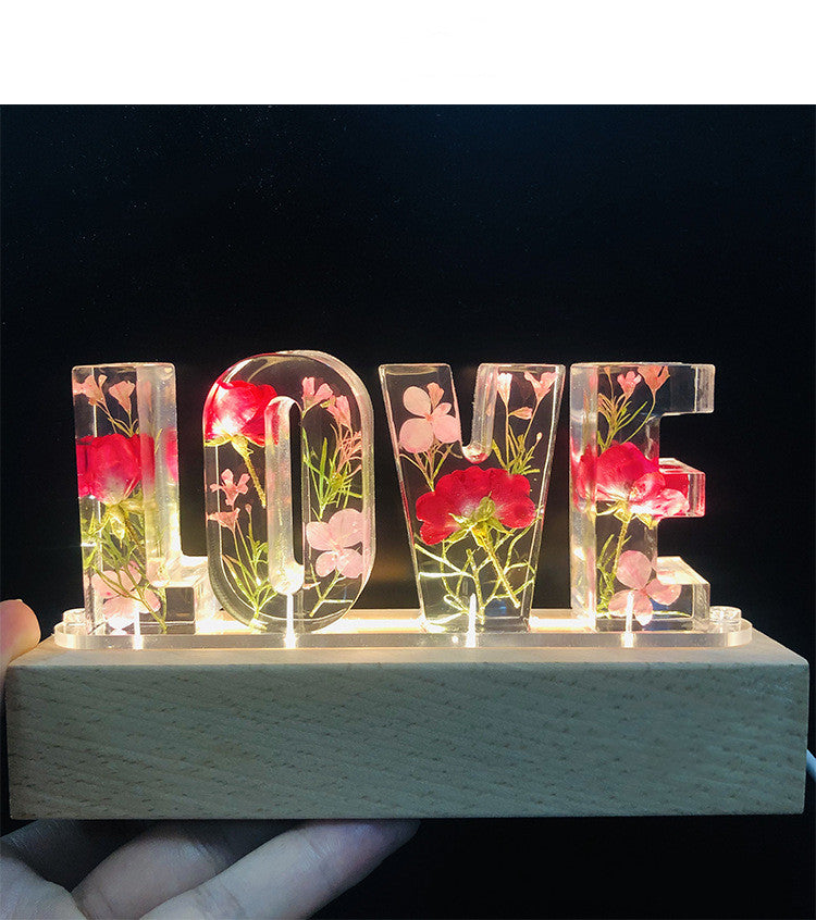 Creative Dried Flower Night Light LOVE Letter Table Lamp