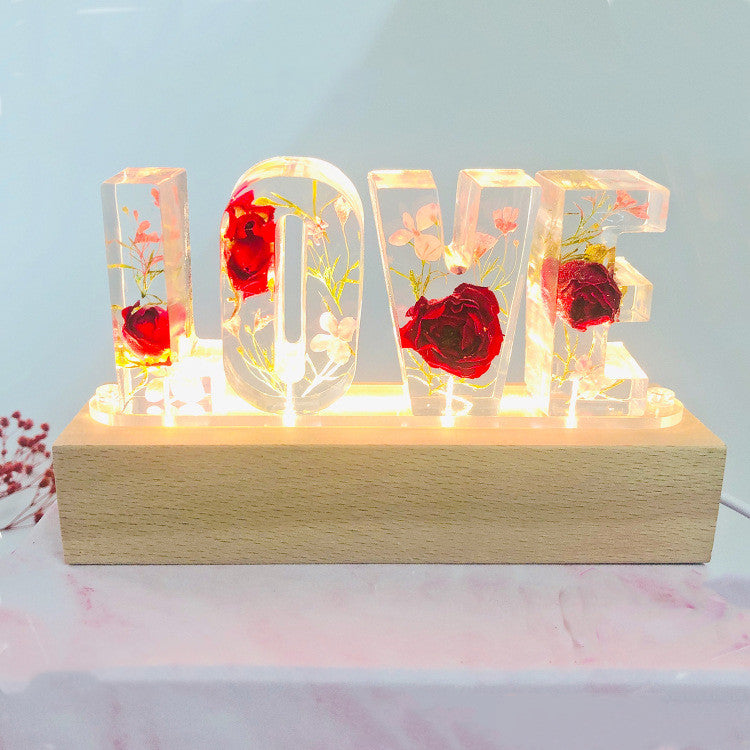 Creative Dried Flower Night Light LOVE Letter Table Lamp