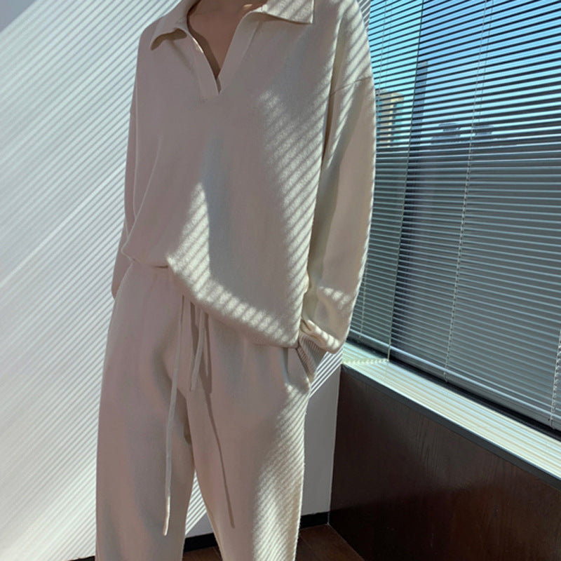 Sweater Outerwear Wide-leg Pants Two-piece Suit