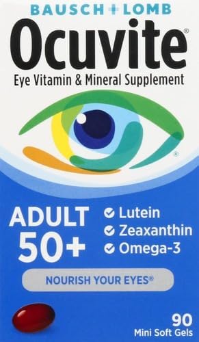 Ocuvite Softgels: Eye Vitamin & Mineral Supplement with Zinc, Vitamins C, E, Omega 3, Lutein, & Zeaxanthin, 90 Count (Packaging May Vary)