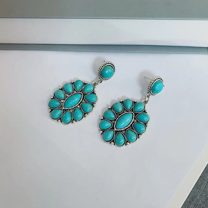 Ethnic Style Retro Turquoise Ear Studs