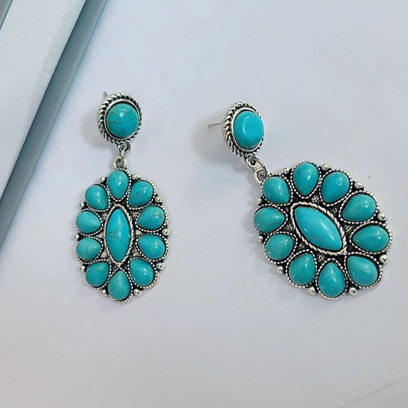 Ethnic Style Retro Turquoise Ear Studs