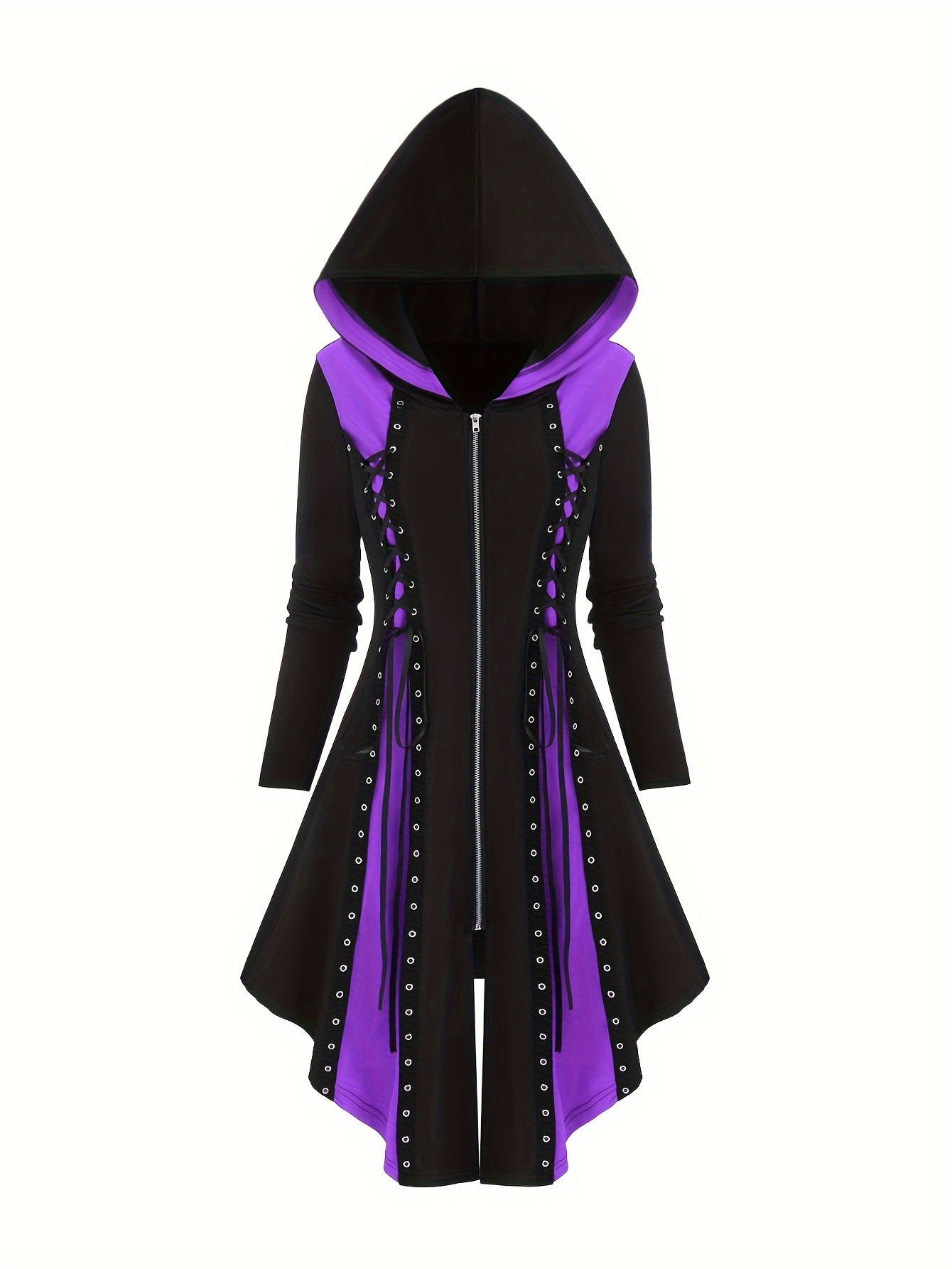 Gothic Style New Hooded Color Matching Mid-length Dress