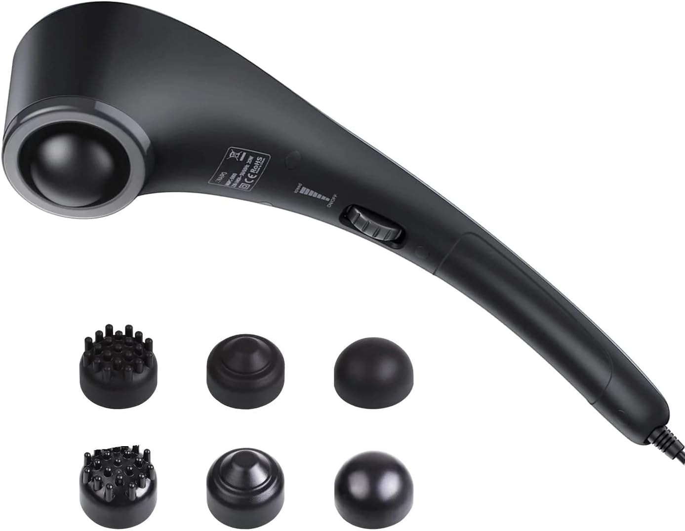 Handheld Percussion Massager with Heating 6 Interchangeable Massage Nodes Stepless Speed