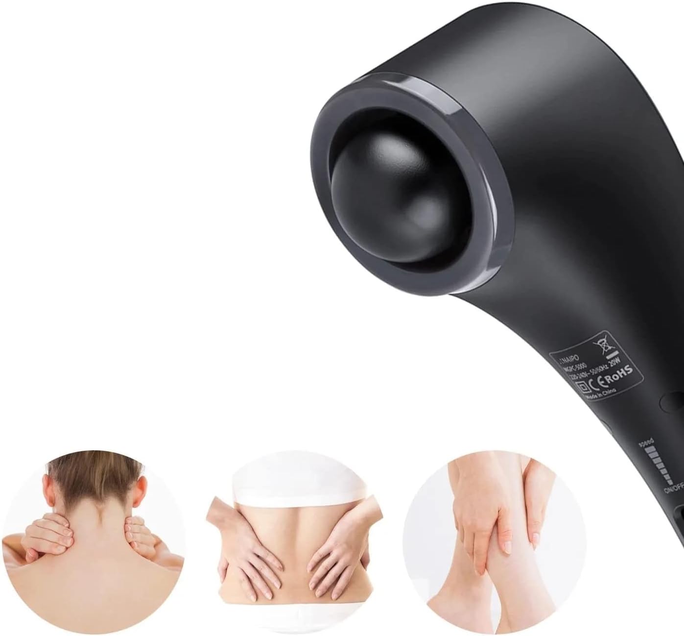 Handheld Percussion Massager with Heating 6 Interchangeable Massage Nodes Stepless Speed