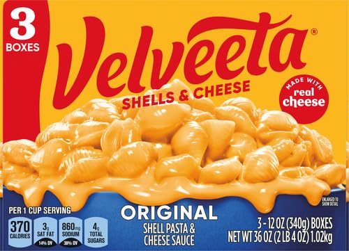 Velveeta Shells & Cheese: Original Shell Pasta & Cheese Sauce Meal, 3-Pack (12 oz Boxes)