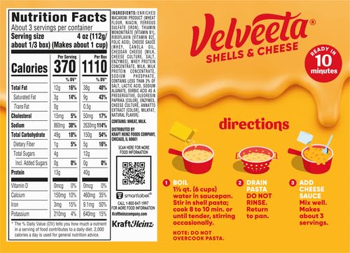 Velveeta Shells & Cheese: Original Shell Pasta & Cheese Sauce Meal, 3-Pack (12 oz Boxes)