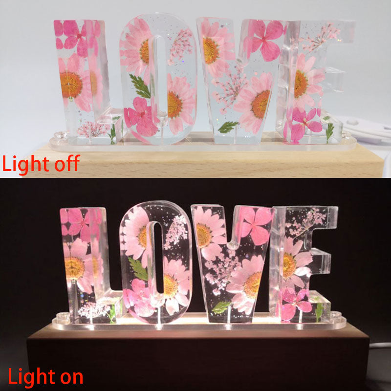 Creative Dried Flower Night Light LOVE Letter Table Lamp