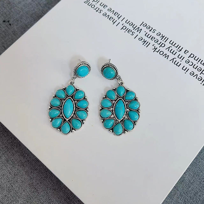 Ethnic Style Retro Turquoise Ear Studs