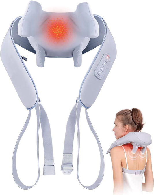 MASGRE Neck Massager with Heat, Cordless Neck Massager for Pain Relief Deep Tissue, Shiatsu Back Shoulder and Neck Massager for Cervical Leg, Ideal Gifts