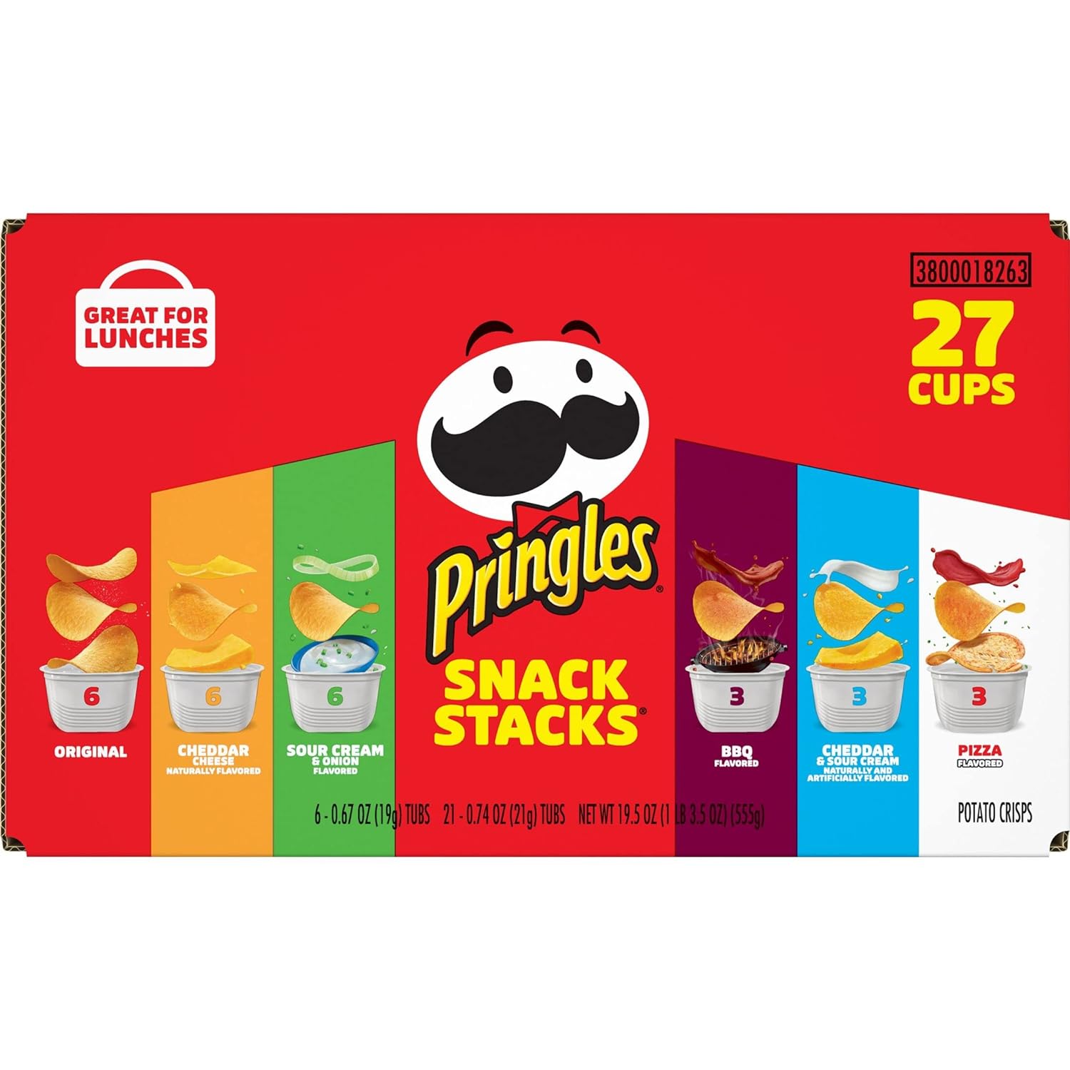 Assorted  6 Flavors Pringles Potato Crisps: Snack Stacks for Lunch, Office, and Kids - Variety Pack (27 Cups)