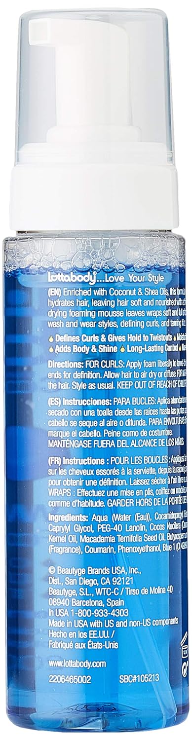 Lottabody Coconut Oil and Shea Foaming Curl Mousse: Nourishing Soft Wraps, Ideal for Curly Hair, Defines Curls, Fights Frizz, 7 Fl Oz