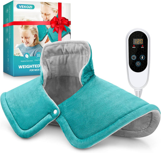 Heating Pad for Neck and Shoulders, 2lb Weighted Neck Heating Pad for Back Pain Relief, 6 Heat Settings 4 Auto-Off, Gifts for Women Men Mom for Christmas, Birthday, Mothers Day,17"x23" Blue