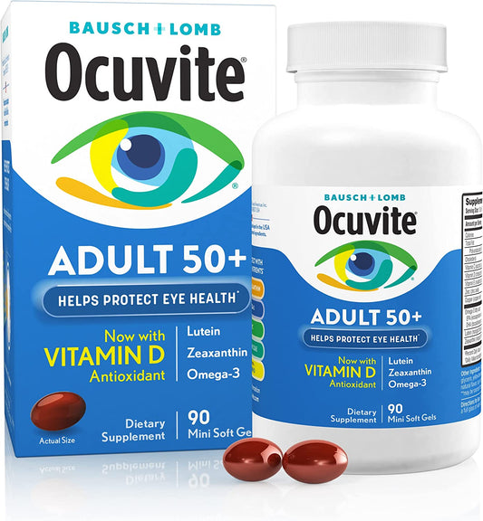 Ocuvite Softgels: Eye Vitamin & Mineral Supplement with Zinc, Vitamins C, E, Omega 3, Lutein, & Zeaxanthin, 90 Count (Packaging May Vary)
