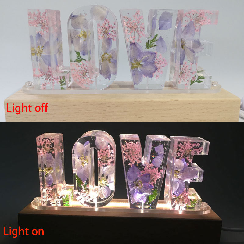 Creative Dried Flower Night Light LOVE Letter Table Lamp