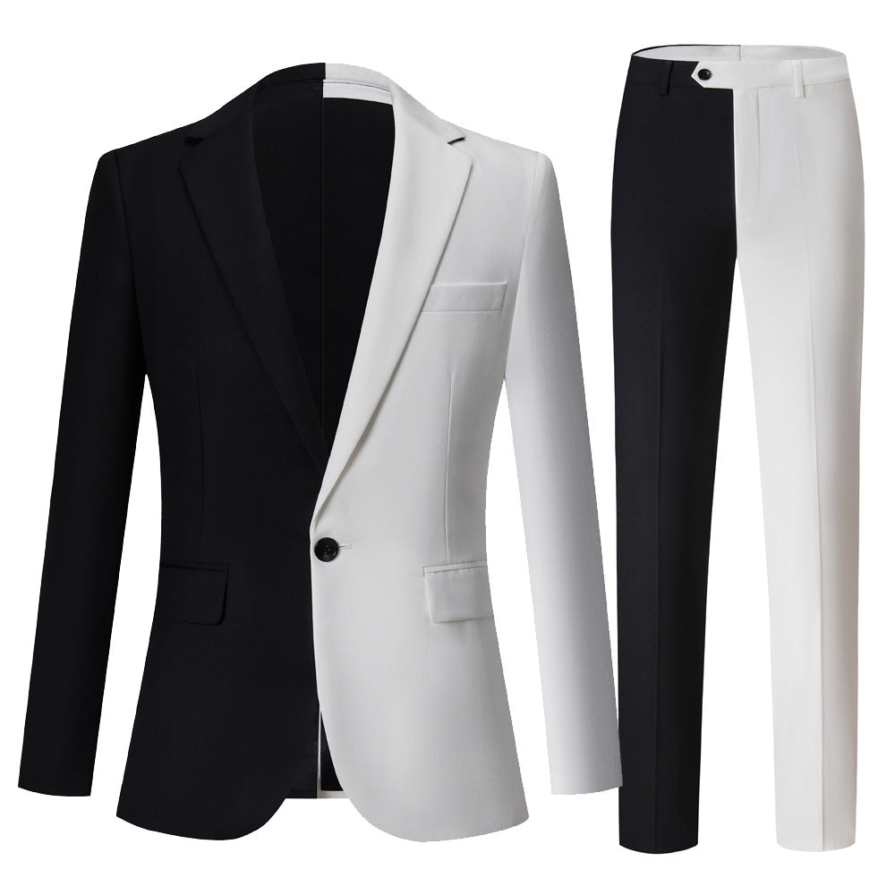 Men's Suit Black And White Color Matching Two-piece Suit