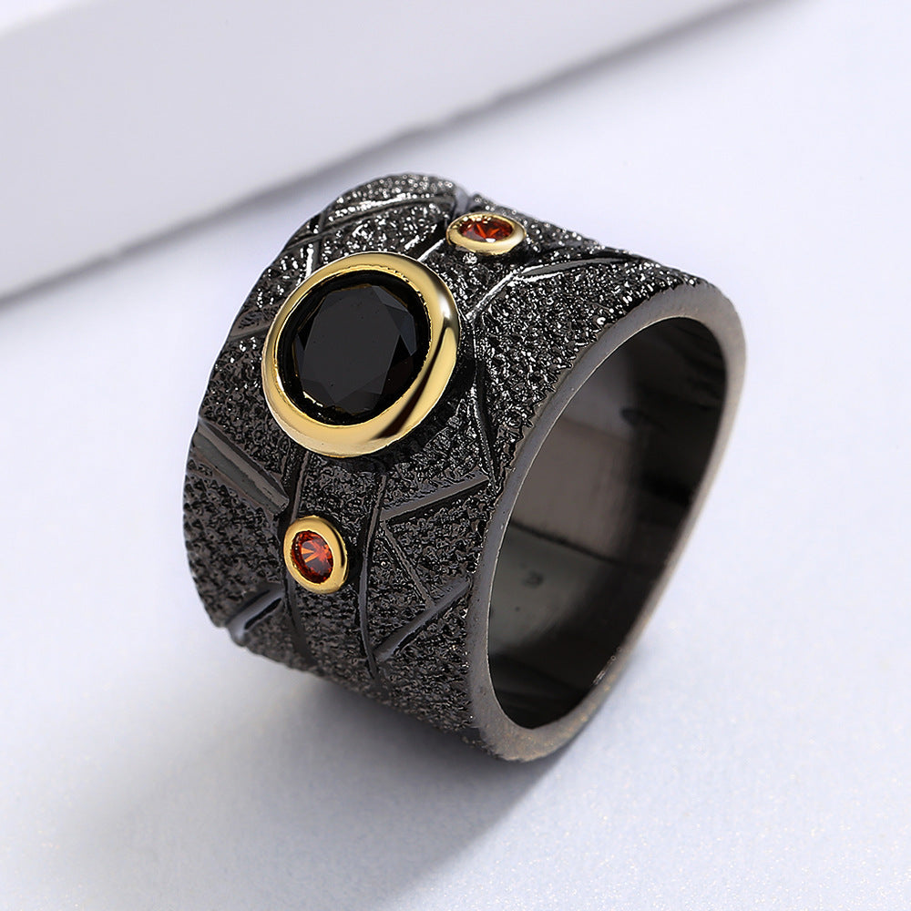 New Geometric Black Retro Baroque Party Ring