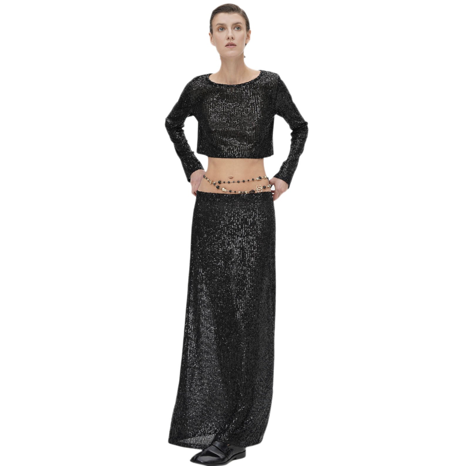 Women's Long-sleeve Blouse Long Skirt Sequined Suit