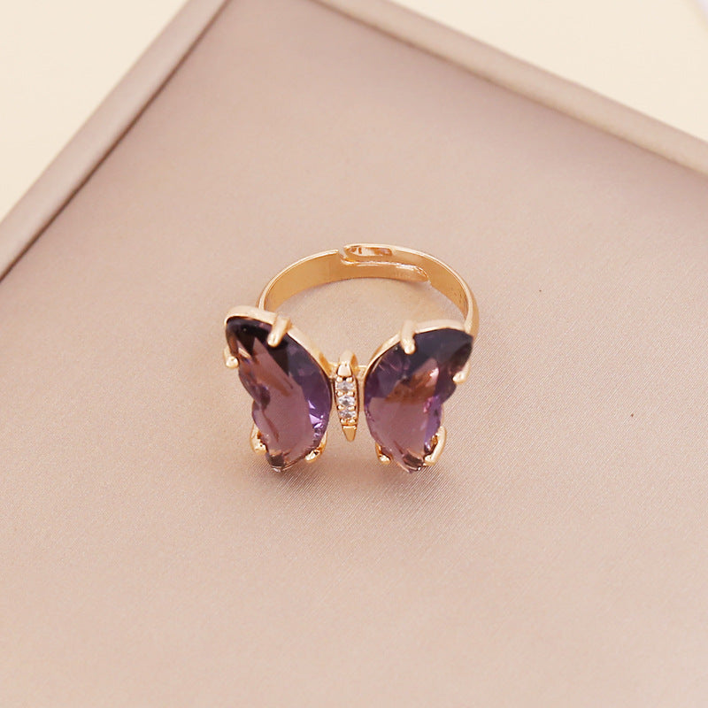 Zircon Butterfly Adjustable Ring For Women