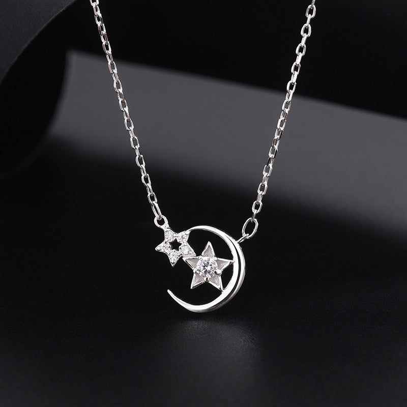 Women's Sterling Silver Star And Moon Necklace