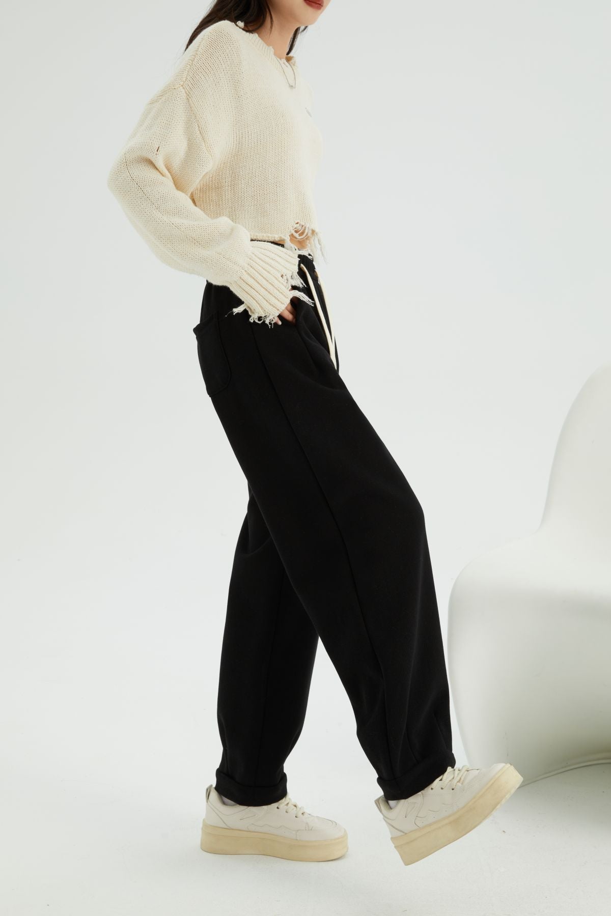 Loose Cropped Flanging Casual Pants