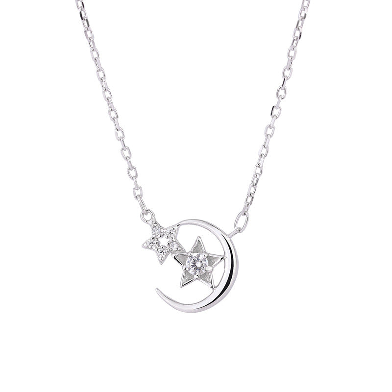 Women's Sterling Silver Star And Moon Necklace