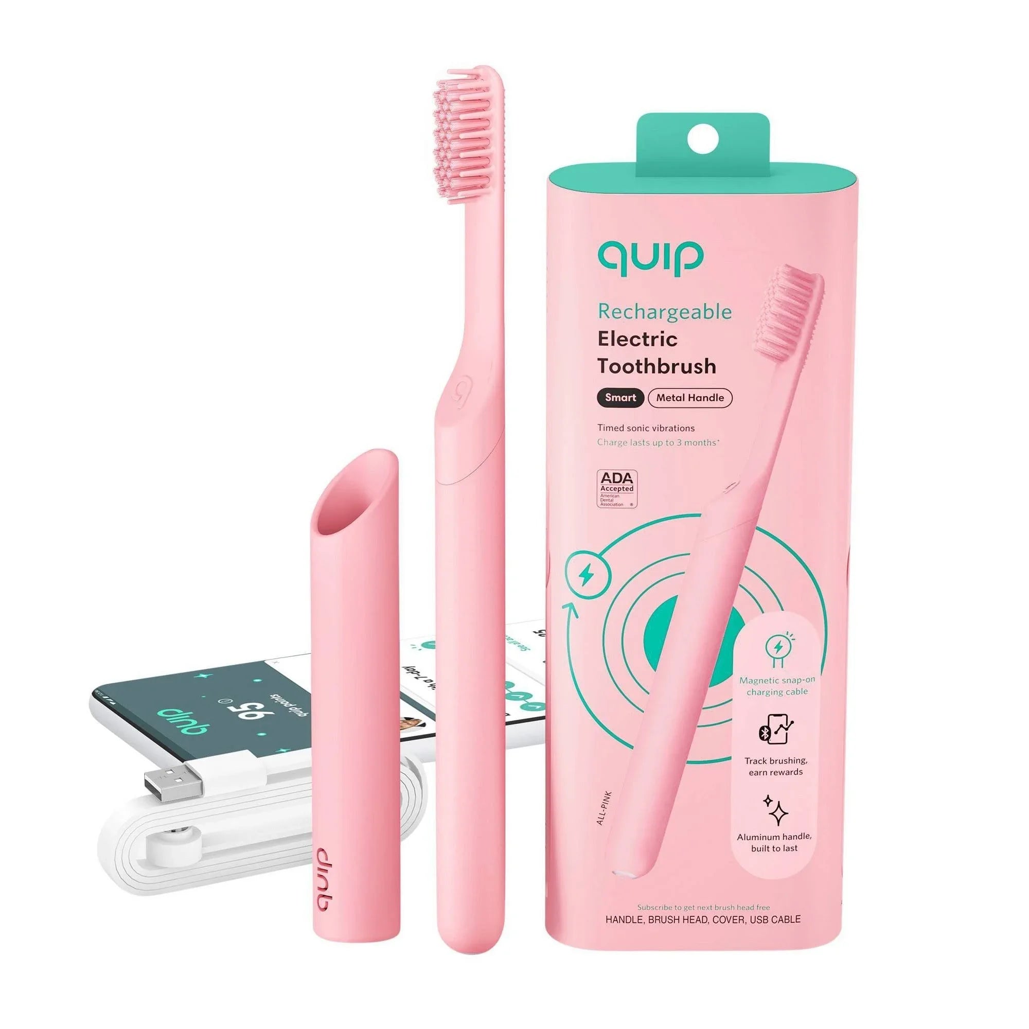 Quip Smart Recharge Metal Pink Electric Toothbrush