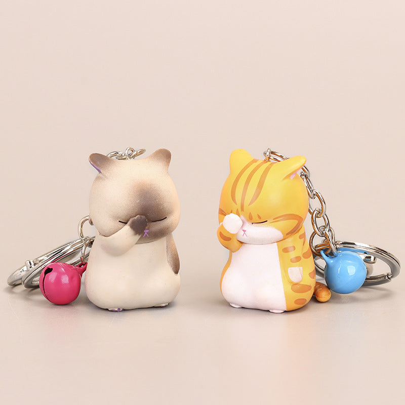 Resin Keychain Chain Orange Cat Bell