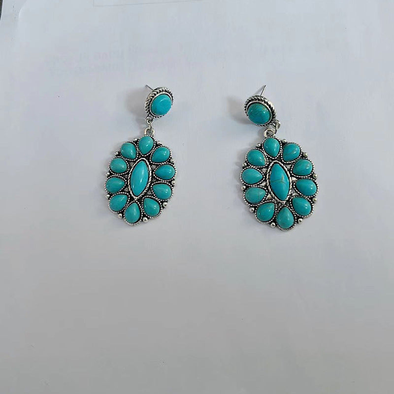 Ethnic Style Retro Turquoise Ear Studs