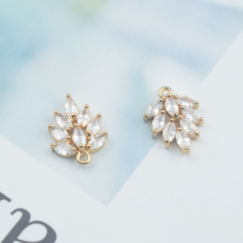 Handmade DIY With Perforated Leaf Zircon Water Drop Earrings