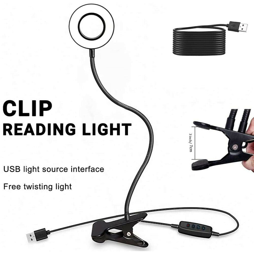 Clip On Desk Lamp LED Flexible Arm USB Dimmable Study Reading Table Night Light