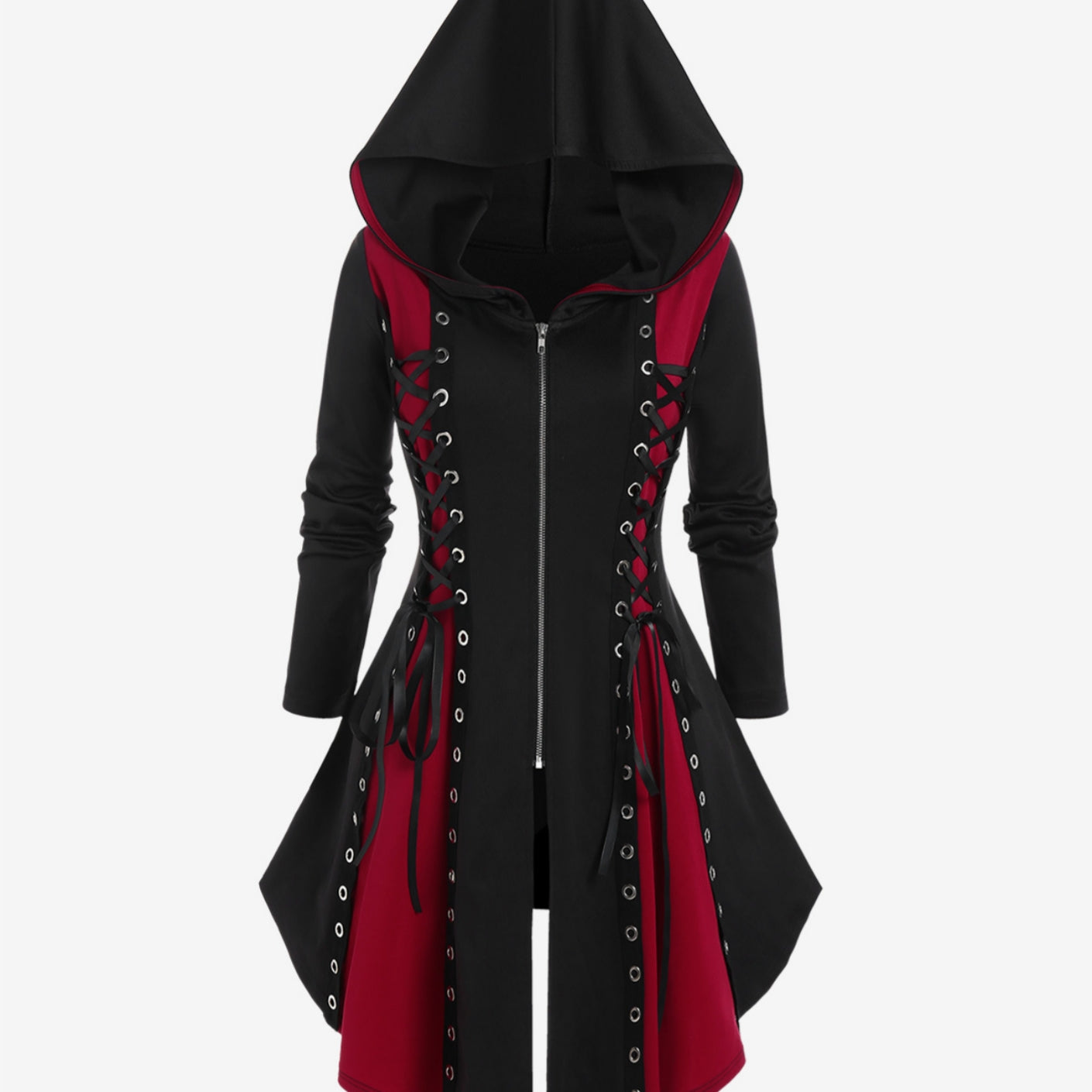 Gothic Style New Hooded Color Matching Mid-length Dress