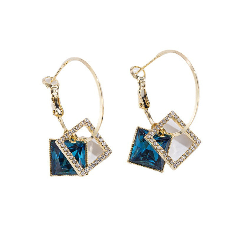 New Fashion Square Earrings Special-interest Design Inlaid Zircon Women