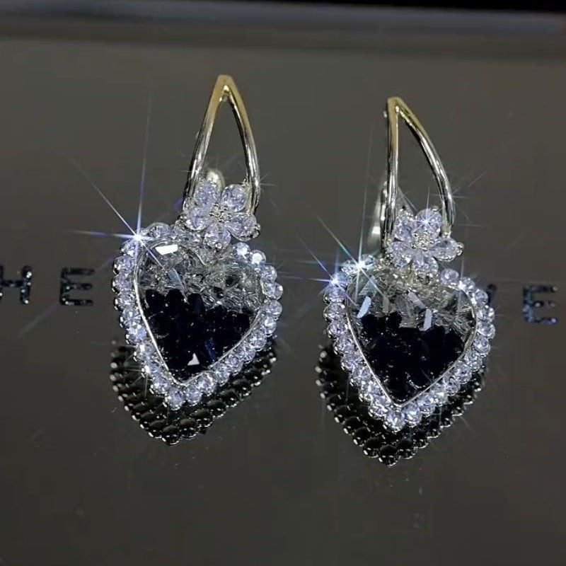 Green Crystal Love Heart Earrings New Trendy Temperamental Minority High Sense Female