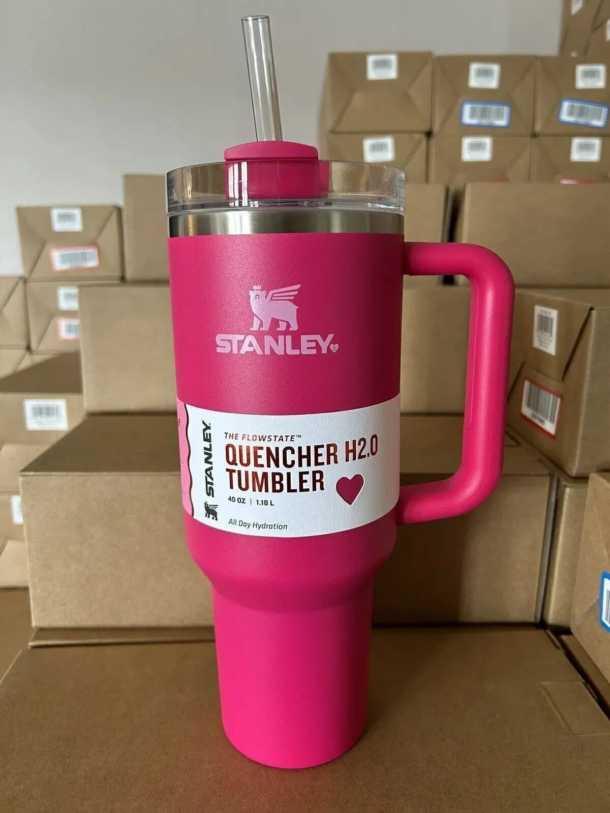 Pink Valentines Day Cosmo Pink Stanley Cup 40 oz Quencher H2.0 Stanley Tumbler !