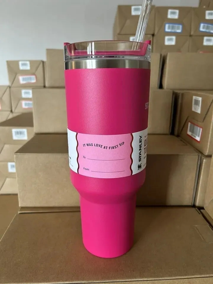 Pink Valentines Day Cosmo Pink Stanley Cup 40 oz Quencher H2.0 Stanley Tumbler !