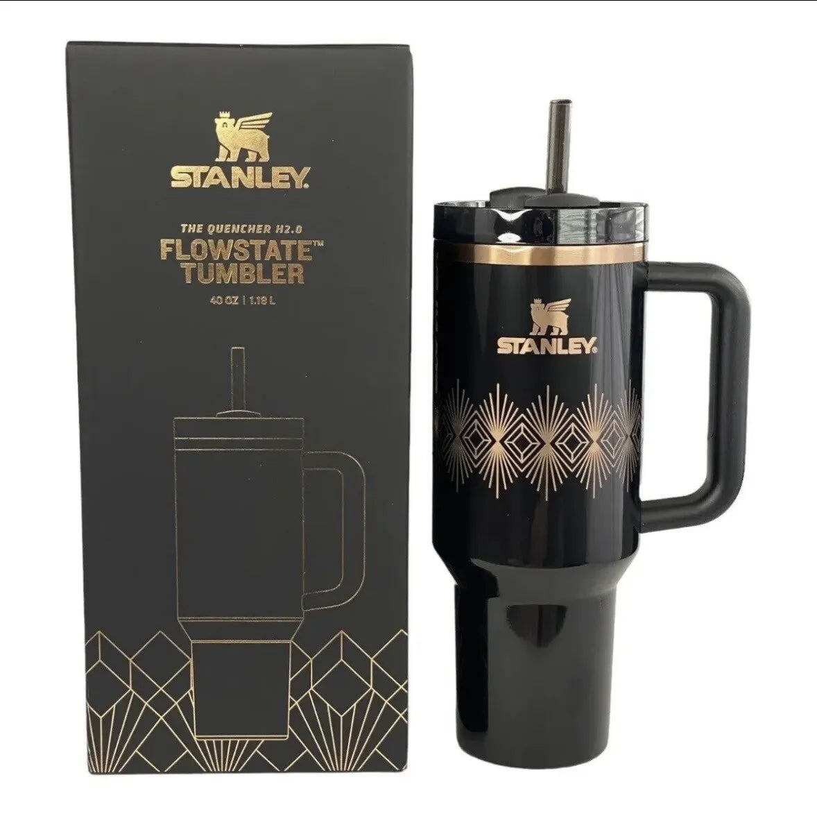 Stanley Deco Collection Quencher H2.0 FlowState™ Tumbler | 40 OZ Black Gloss