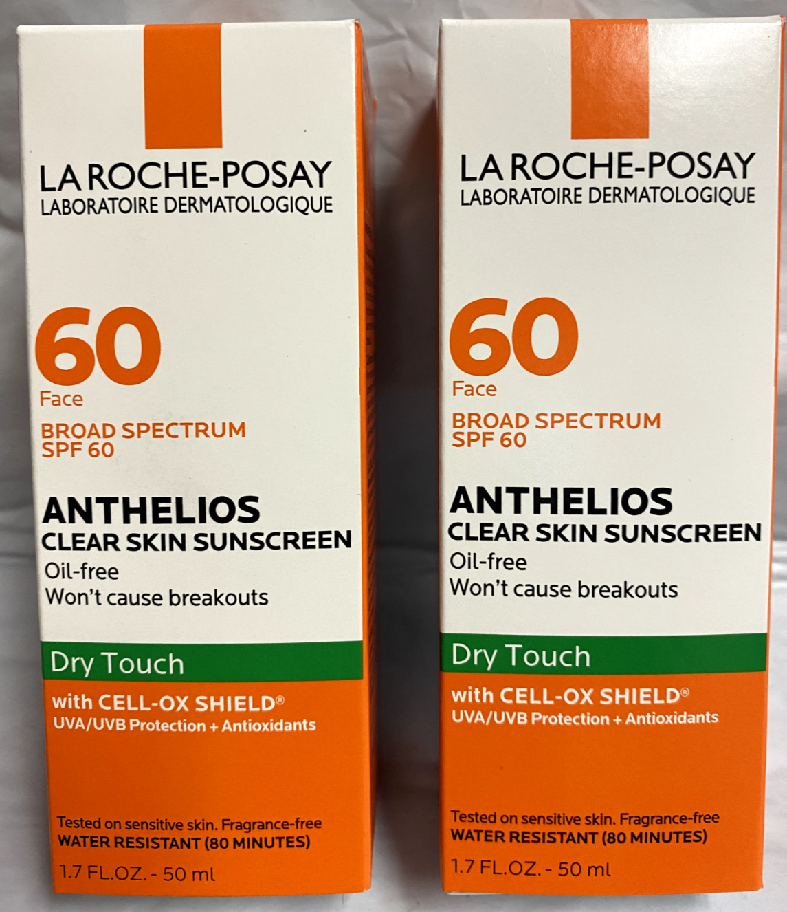 La Roche-Posay Anthelios Sunscreen 2-Pack, Clear Skin, Fast Drying.