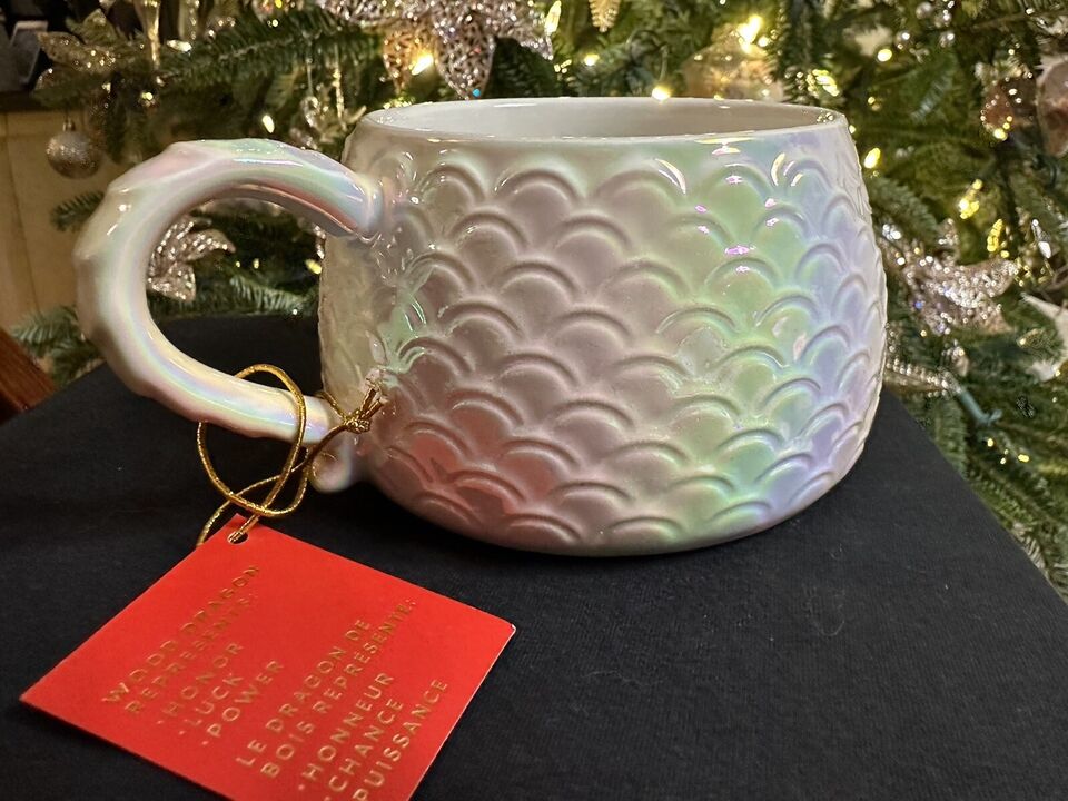 Starbucks Mug Lunar New Year of the Dragon 2024 Iridescent White Scales New Gift