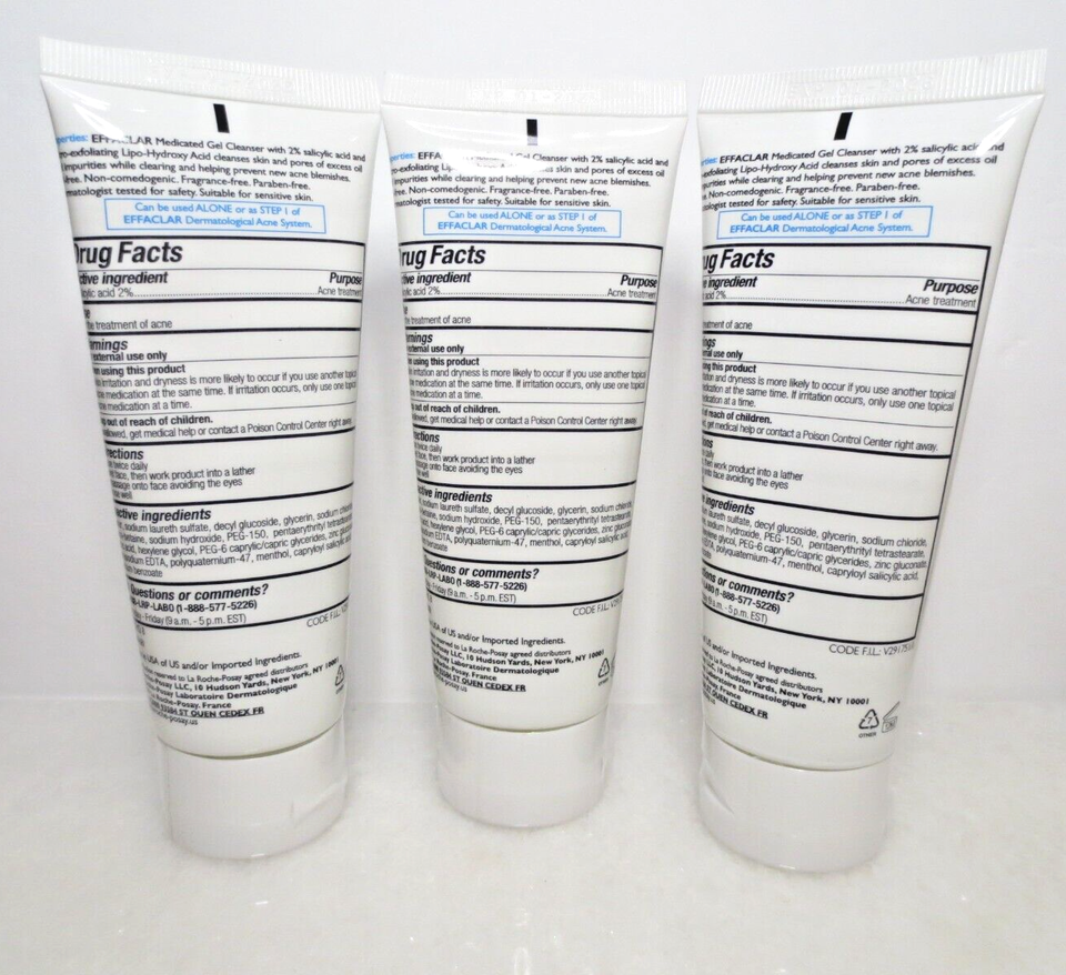 (3 PACK) La Roche Posay EFFACLAR Medicated Gel Cleanser 3.4 oz SEALED EXP 1/2026